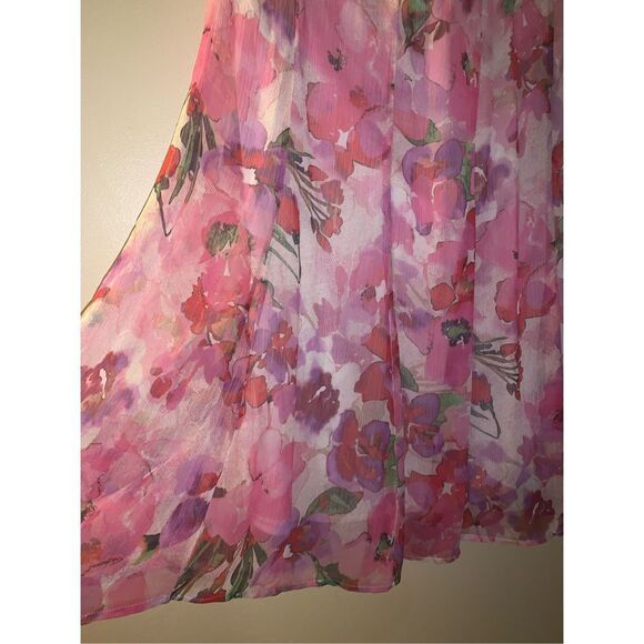 Vintage Pink Floral Chiffon Double Layered Full Skirt Large - Picture 4 of 10